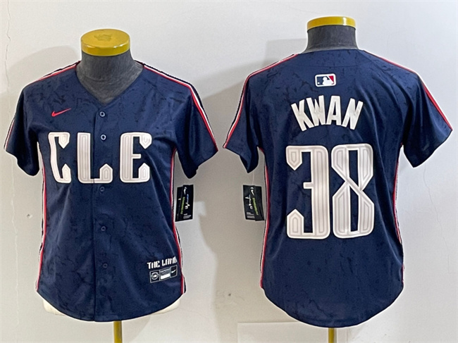 Women's Cleveland Guardians #38 Steven Kwan Navy 2024 City Connect Stitched Baseball Jersey(Run Small)
